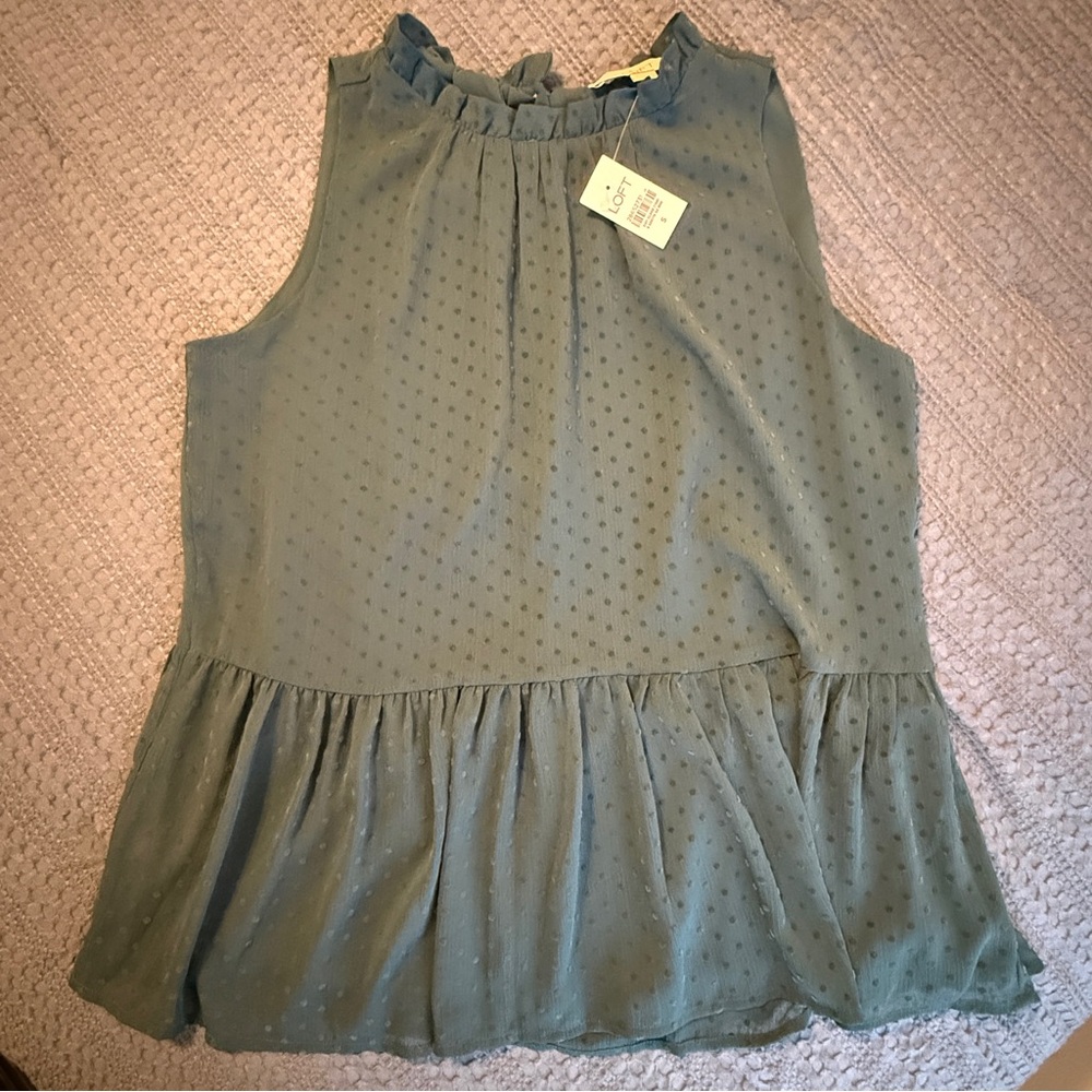 LOFT Sleeveless Peplum Ruffle Blouse in Teal